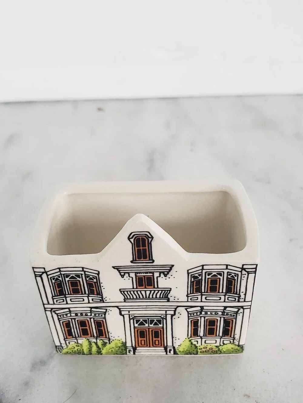 Vintage 1979 Enesco Japan Porcelain Victorian House Planter Vase Cottage Design